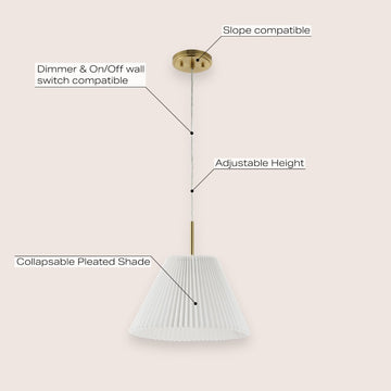 Alden 14.25" 1-Light Classic French Country Iron LED Pendant with Pleated Shade - JONATHAN Y